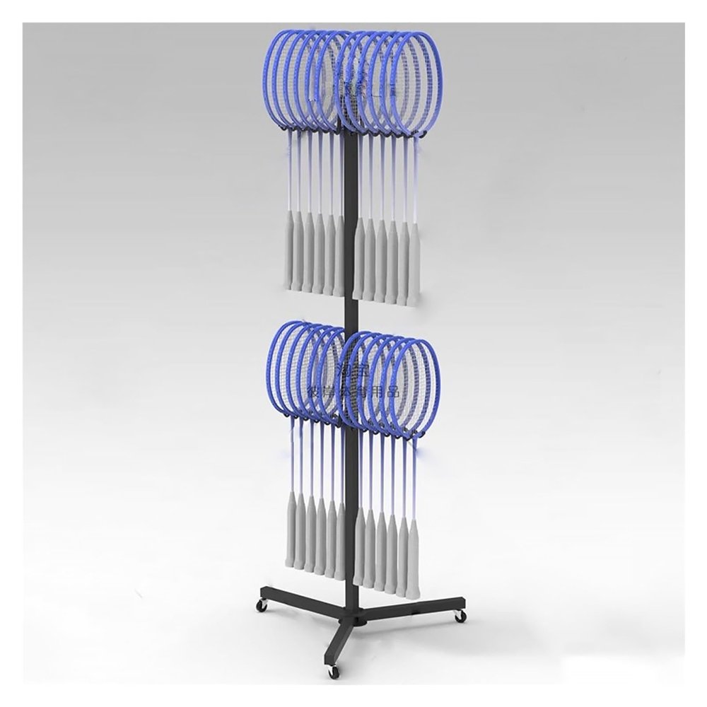 LZMZMQ School Hanging Racket Organizer Holder, Large Capacity Tennis Badminton Racquet Display Rack Vertical Floor, for Gymnasium/Tennis Court/Clubs/Kindergarten, with Casters