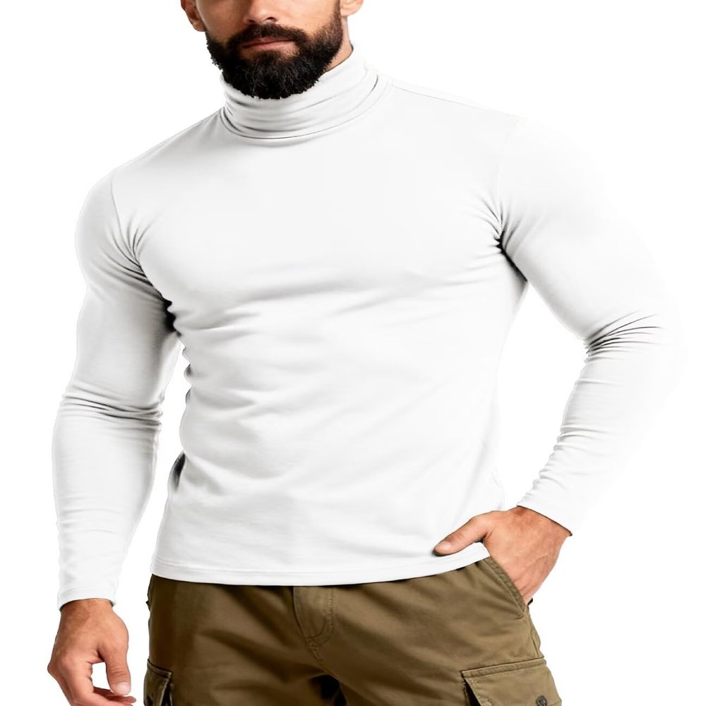 IVOVFANZY Mens Turtleneck Long Sleeve Shirts Thermal Base Layer Top Lightweight Undershirt(White, XL)