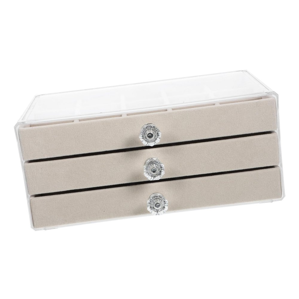 OFFSCH 45grid Jewelry Organizer Box with Clear Lid Storage Tray for Earrings Necklaces and Stackable Tabletop Jewelry Display Travel-friendly