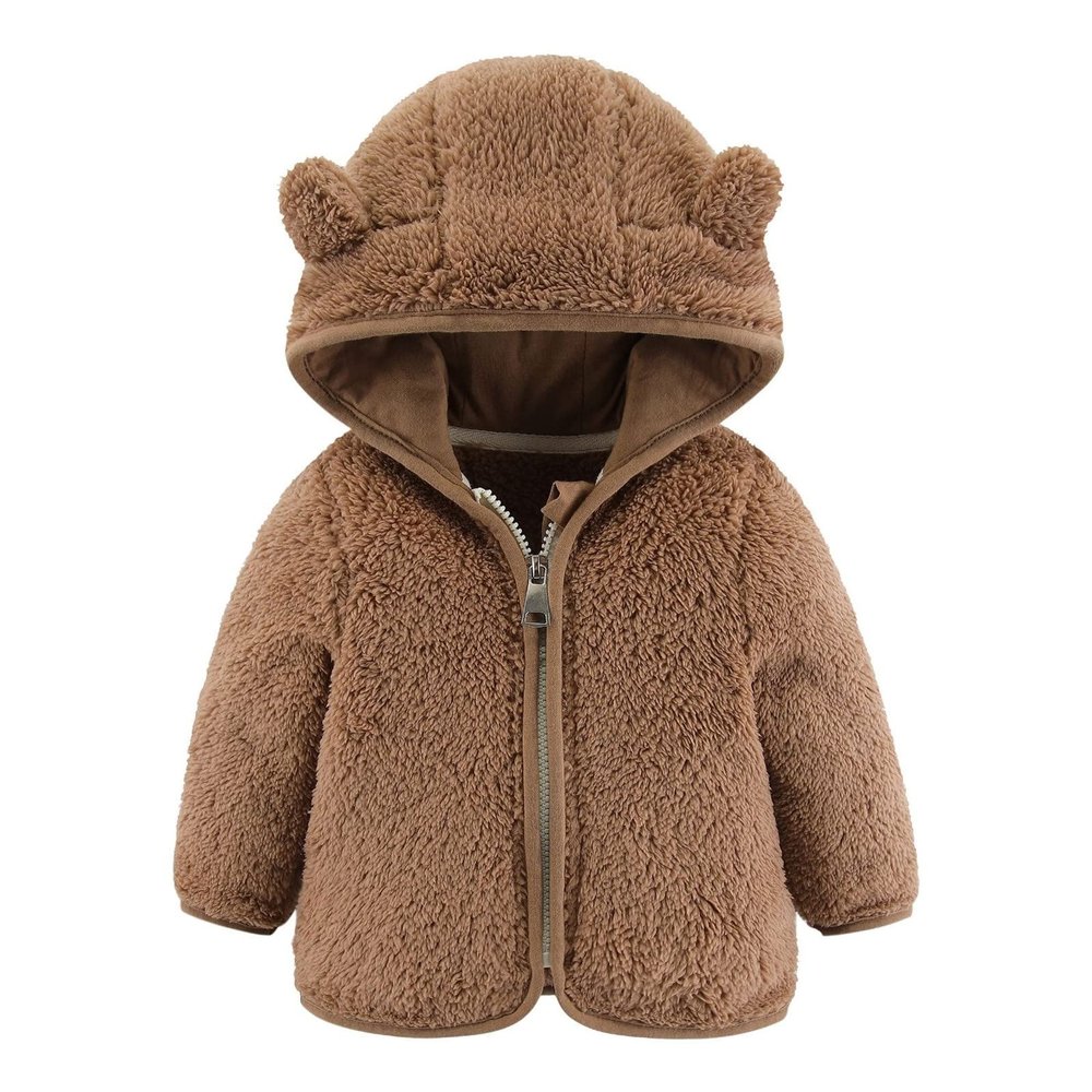 Baby Girls Bear Ears Shape Wool Long Sleeve Zipper Up Hooded Jacket Sweatshirt Outwear Cardigan Fall Winter Clothes (A-C, 18-24 Months)