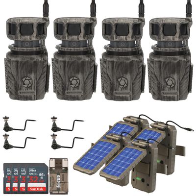 Stealth Cam Revolver 36MP 360-Degree Cellular Trail Camera with 1/4-Inch Threaded Mount (4-Pack) Bundle with Stealth Cam Power Panel (4-Pack), Holder (4-Pack), Card (4-Pack) and Reader (17 Items)