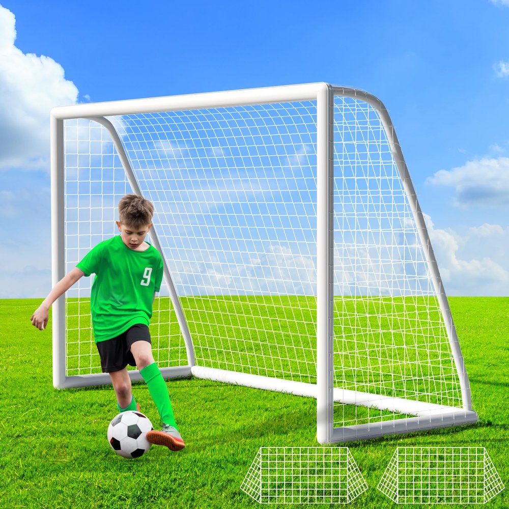 LIFERUN 2X Soccer Goal, 8x6 ft Goal Set for Backyard with Weatherproof UPVC Frame, 4X Football Nets, Carry Bag, Ground Stakes, Backyard Soccer Goal for Kids and Adults