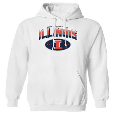 CornBorn Illinois Fighting Illini Sweatshirt - Hooded Fleece Full Color Fade Illinois Arch - White - Large