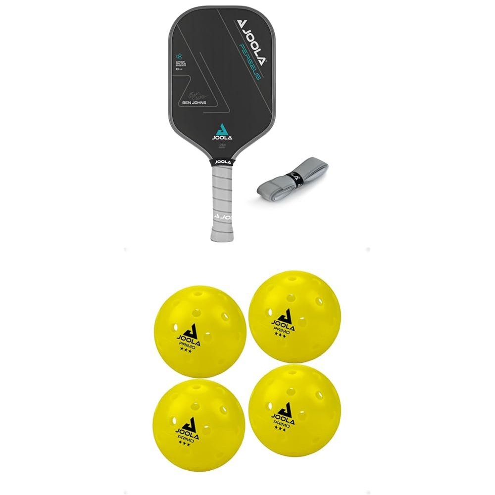 JOOLA Ben Johns Perseus Pickleball Paddle w/Replacement Grip - Charged Surface Tech for Power & Feel - Fully Encased Carbon Fiber, Larger Sweet Spot Primo Indoor/Outdoor Pickleball Balls