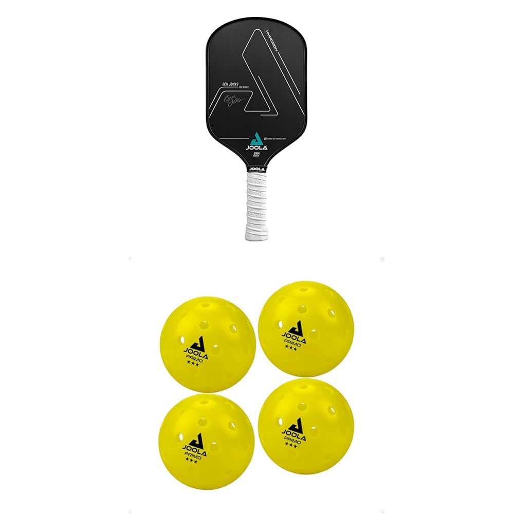 JOOLA Ben Johns Hyperion CGS 16mm Pickleball Paddle - Textured Carbon Grip Surface for Spin & Control, Added Power - Polypropylene Honeycomb Core Racket + JOOLA Primo Indoor/Outdoor Pickleball Balls