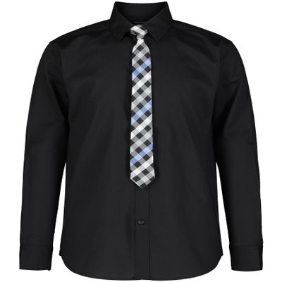 Nautica Boys' Long Sleeve Button-Down Collared Dress Shirt with Tie, Black, 18