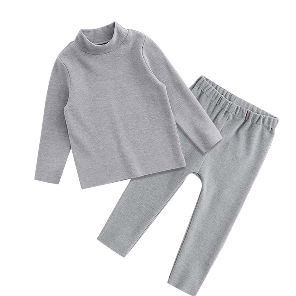 Winter 2 Sets Thermal Underwear for Boys Girls Long Warm Fleece Lined Athletic Base Layer Tops (Grey, 18-24 Months)