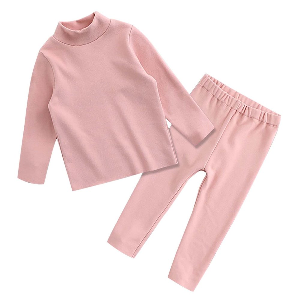 Winter 2 Sets Thermal Underwear for Boys Girls Long Warm Fleece Lined Athletic Base Layer Tops (Pink, 12-18 Months)