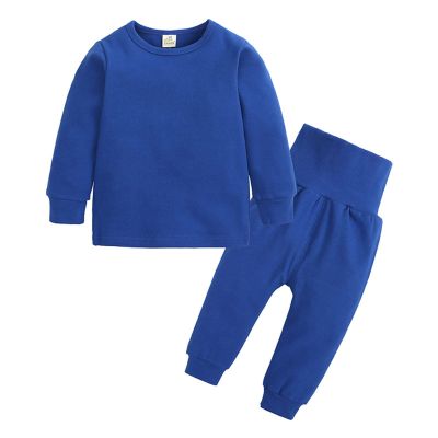 Thermal Underwear for Toddler Girls Boys Cotton Long Sleeve Pollover Top Pants Set Kids Base (Dark Blue, 9-12 Months)