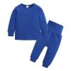 Thermal Underwear for Toddler Girls Boys Cotton Long Sleeve Pollover Top Pants Set Kids Base (Dark Blue, 9-12 Months) view 1