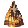 YKJJFVZ Palm Tree Print Rogue Cosplay Adult Halloween Witch Hooded Cloak Cape Unisex Costume For Horror Parties Masquerade view 1