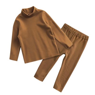 Winter 2 Sets Thermal Underwear for Boys Girls Long Warm Fleece Lined Athletic Base Layer Tops (Coffee, 4-5 Years)