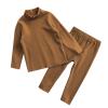 Winter 2 Sets Thermal Underwear for Boys Girls Long Warm Fleece Lined Athletic Base Layer Tops (Coffee, 4-5 Years) view 1