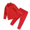 Winter 2 Sets Thermal Underwear for Boys Girls Long Warm Fleece Lined Athletic Base Layer Tops Legging (Red, 5-6 Years)