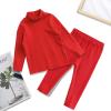 Winter 2 Sets Thermal Underwear for Boys Girls Long Warm Fleece Lined Athletic Base Layer Tops Legging (Red, 5-6 Years) view 3