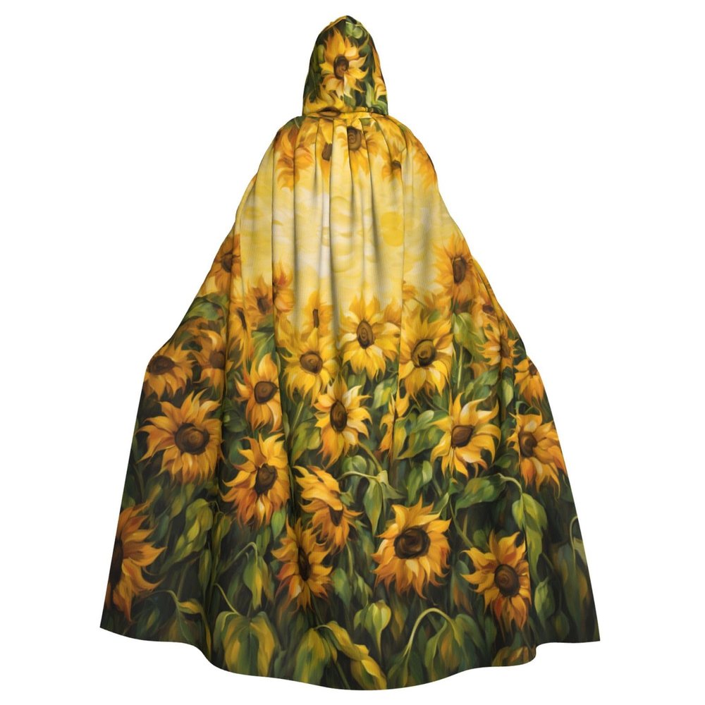 YKJJFVZ Oil Painting Sunflower Print Rogue Cosplay Adult Halloween Witch Hooded Cloak Cape Unisex Costume For Horror Parties Masquerade