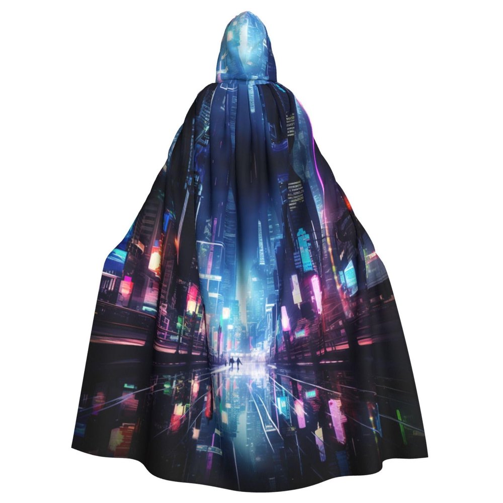 YKJJFVZ Hacker Era Print Rogue Cosplay Adult Halloween Witch Hooded Cloak Cape Unisex Costume For Horror Parties Masquerade