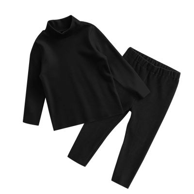 Winter 2 Sets Thermal Underwear for Boys Girls Long Warm Fleece Lined Athletic Base Layer Tops (Black, 3-4 Years)