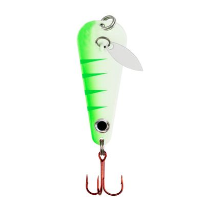 Northland Tackle Ice Fishing Thumper Spoon, Stamped Brass Flutter Spoon Ice Fishing Lure for Walleye, Crappie, & More, 10 Colors, UV Glo Perch, 1/16 Oz