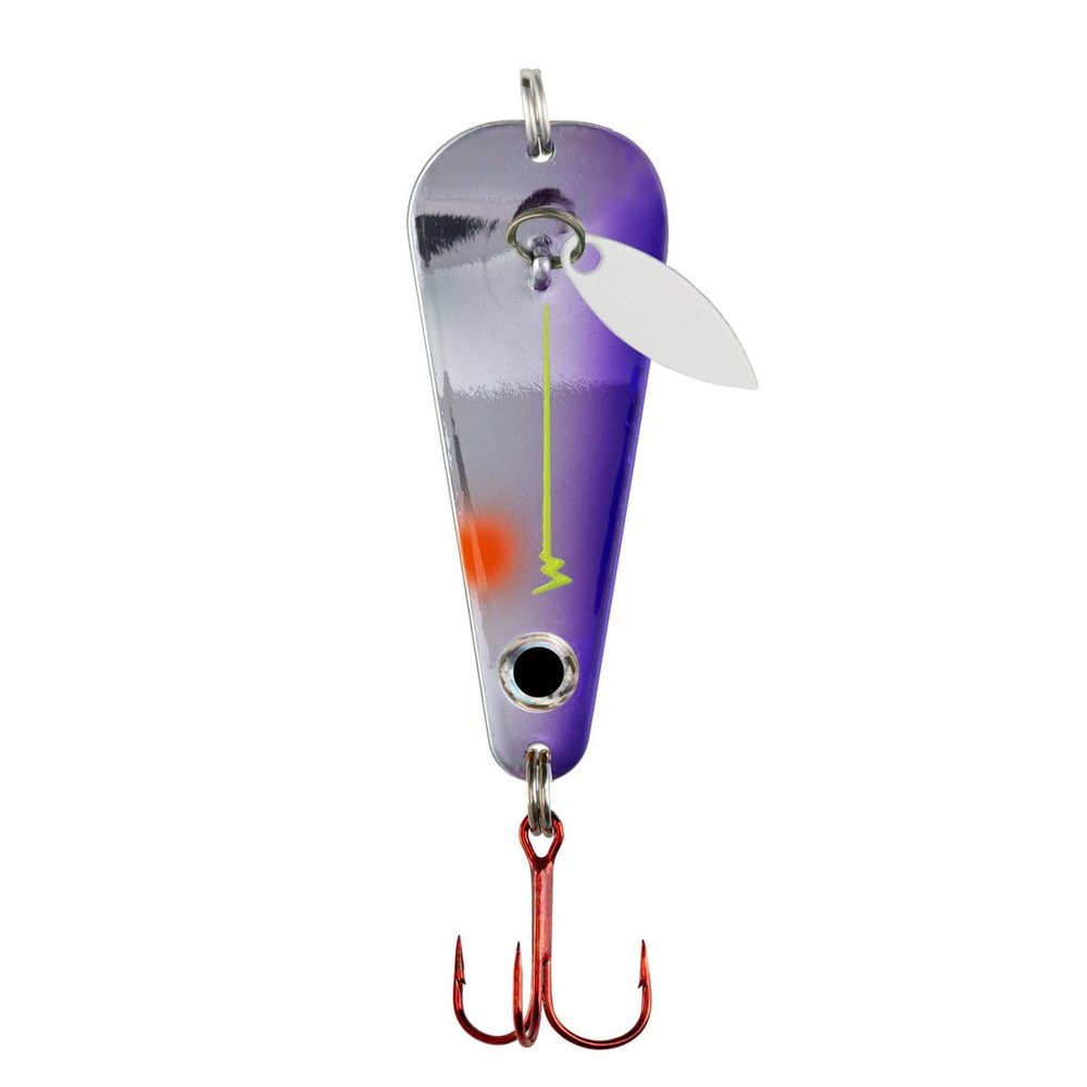 Northland Tackle Ice Fishing Thumper Spoon, Stamped Brass Flutter Spoon Ice Fishing Lure for Walleye, Crappie, & More, 10 Colors, Purple Racecar, 1/4 Oz