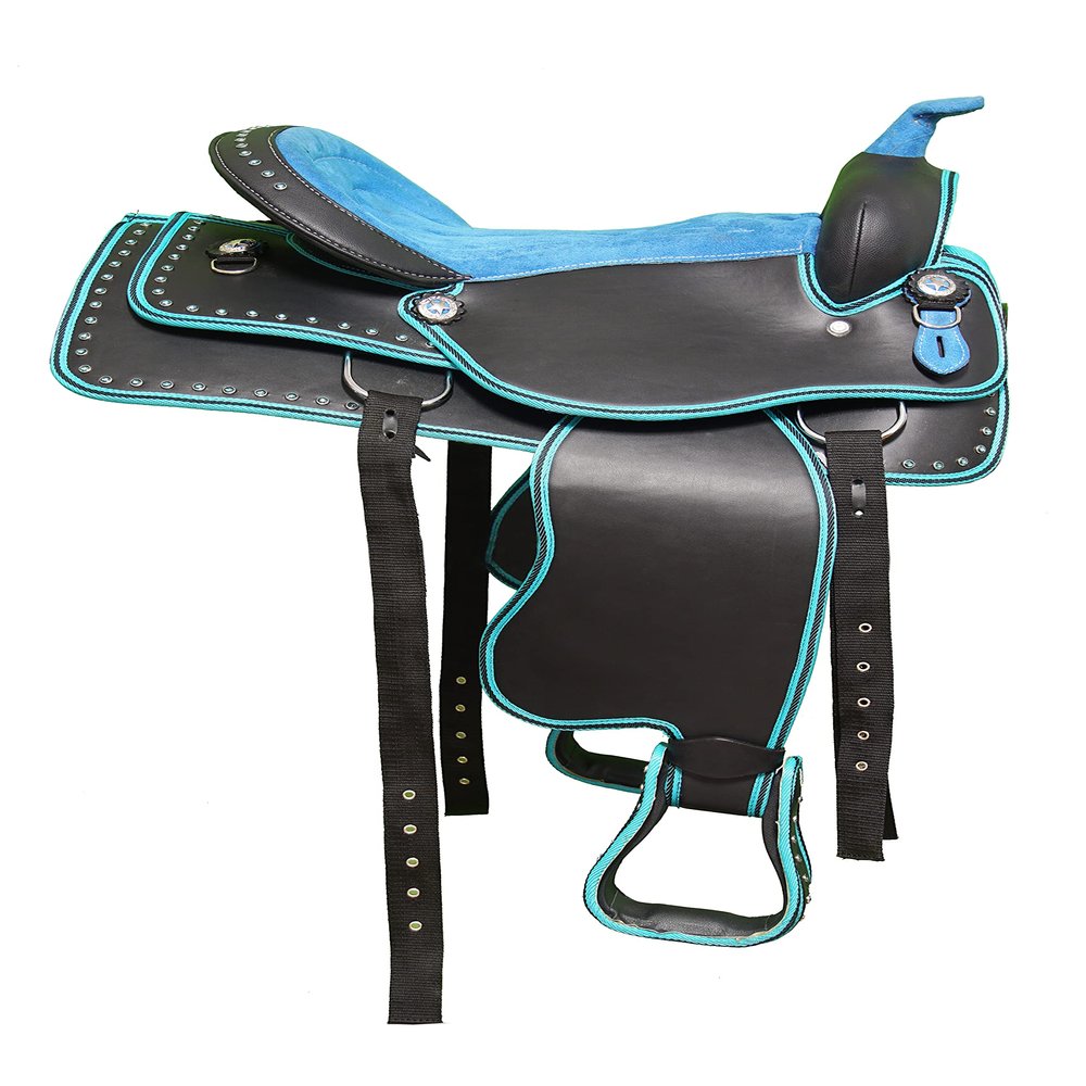 SS19 Premium Synthetic Western Saddle - 10 to 18 Inch, Durable Comfy Horse Saddle with Tack Set for Pleasure Trail Rides, Horse Riding and Racing Accessories, (15" Inches Seat)