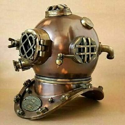Antique Heavy Diving Helmet, Bronze US Navy Mark V Scuba Divers Helmet, 18 in