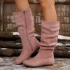 Women's Slouchy Faux Suede Leather Mid Calf Flats Boots Pull On Round Toe Flat Heel Fall Weather Winter Boots view 2