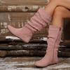 Women's Slouchy Faux Suede Leather Mid Calf Flats Boots Pull On Round Toe Flat Heel Fall Weather Winter Boots view 3
