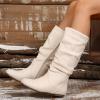 Women's Slouchy Faux Suede Leather Mid Calf Flats Boots Pull On Round Toe Flat Heel Fall Weather Winter Boots view 2