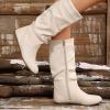 Women's Slouchy Faux Suede Leather Mid Calf Flats Boots Pull On Round Toe Flat Heel Fall Weather Winter Boots view 3