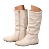 Women's Slouchy Faux Suede Leather Mid Calf Flats Boots Pull On Round Toe Flat Heel Fall Weather Winter Boots view 4