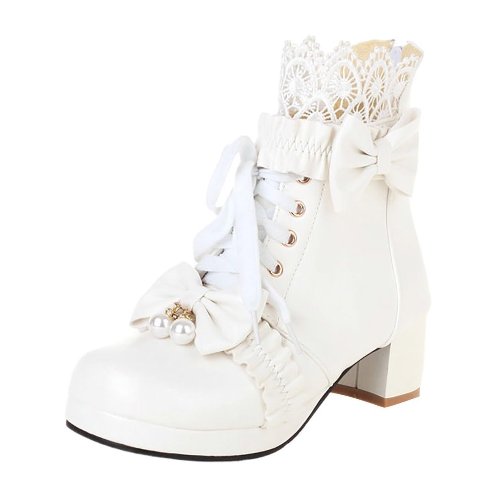 Goth Platform Boots Lace Up Chunky High Heels Ankle Boots with Bow Gothic Cosplay Booties Zipper Punk Shoes