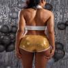 Glitter Shorts for Women Low Rise Stretchy Mini Shorts Sparkly Hot Pants Rave Outfit Shiny Booty Shorts for Nightout Party Club Festival Pole Dance Gold view 2