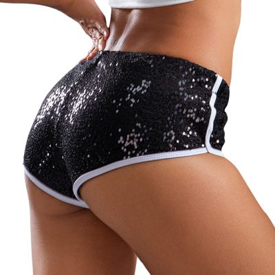 Black Sequin Shorts Girls Glitter Booty Shorts Women Elastic Low Rise Cheecky Shorts Shiny Rave Bottoms for Nightout Club Pole Dance Cheerleading