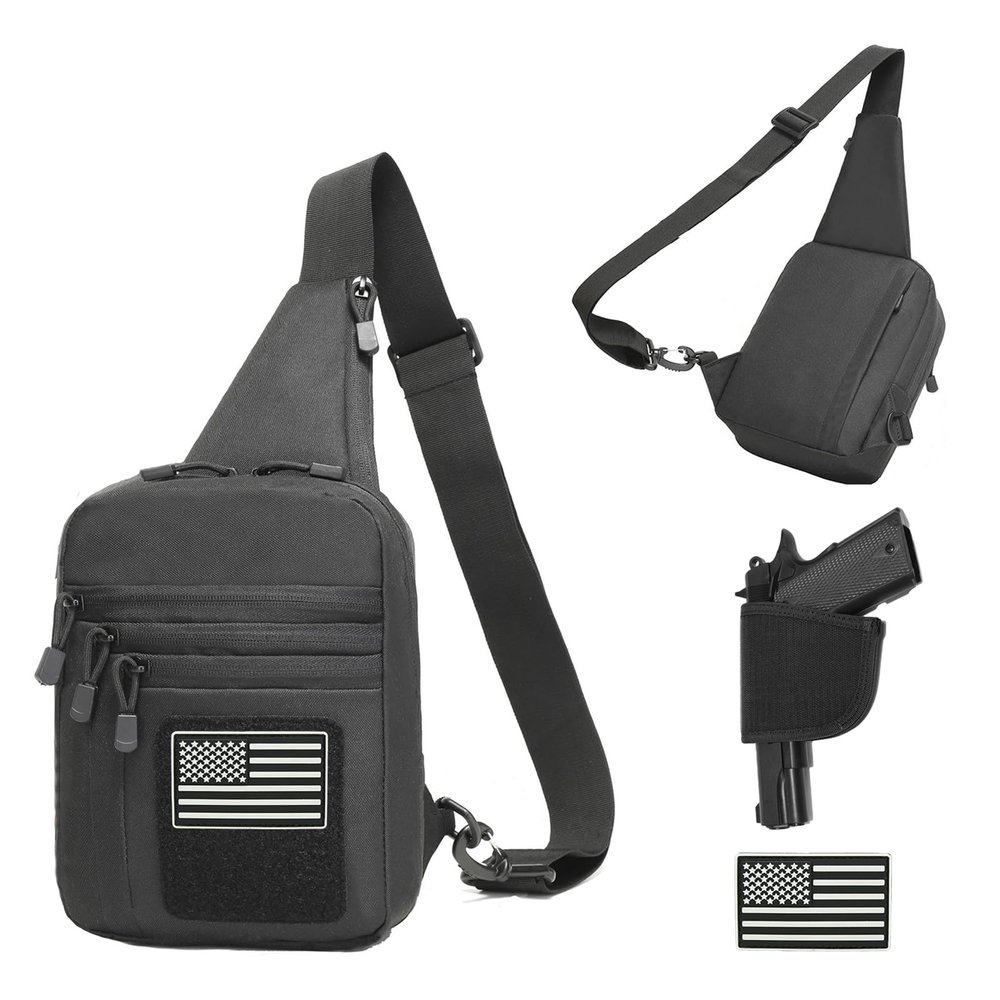 Small Tactical Sling Bag for Men CCW Sling Bag for Right&Left Hand Shoulder Holster Bag for Carry of handguns Black