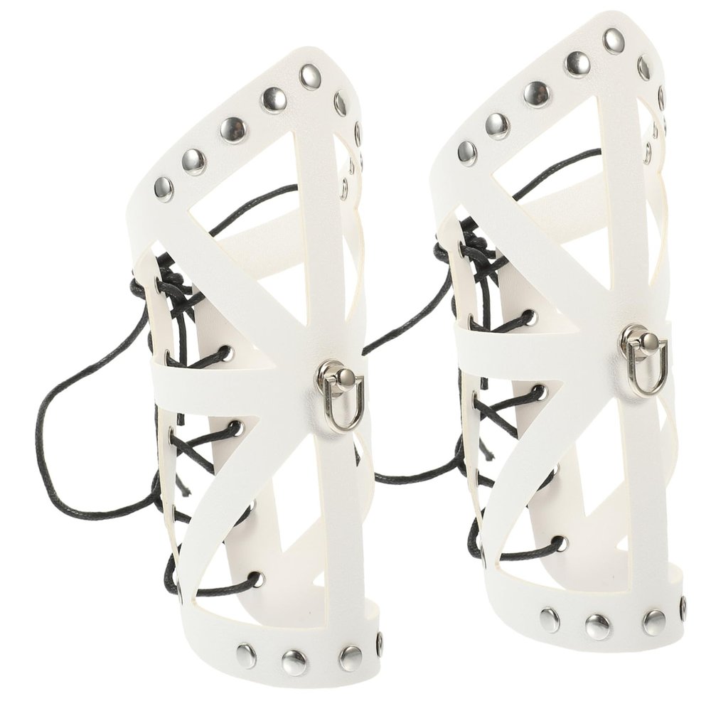 BESTYASH 2pcs Punk Style Arm Guards Lightweight Arm Bracers for Cosplay Role Playing and Costume Parties Comfortable Breathable Design for Daily Wear and Theatrical Props White