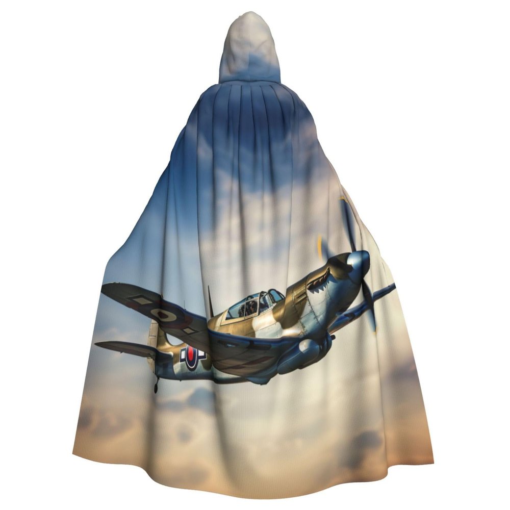 YKJJFVZ World War 2 Aircraft Airplane Print Rogue Cosplay Adult Halloween Witch Hooded Cloak Cape Unisex Costume For Horror Parties Masquerade
