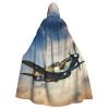 YKJJFVZ World War 2 Aircraft Airplane Print Rogue Cosplay Adult Halloween Witch Hooded Cloak Cape Unisex Costume For Horror Parties Masquerade view 1