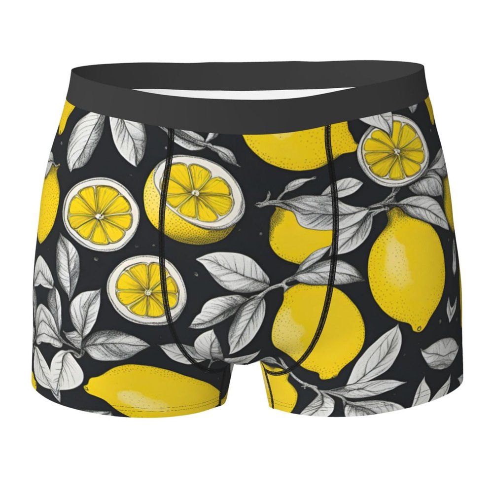 Lemon Fruit Pattern Print Men'S Underwear Boxer Briefs, Soft Comfortable Stretch Briefs For Everyday Use
