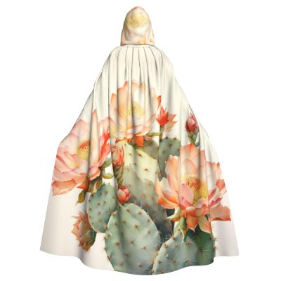 YKJJFVZ Watercolour Cactus2 Print Rogue Cosplay Adult Halloween Witch Hooded Cloak Cape Unisex Costume For Horror Parties Masquerade