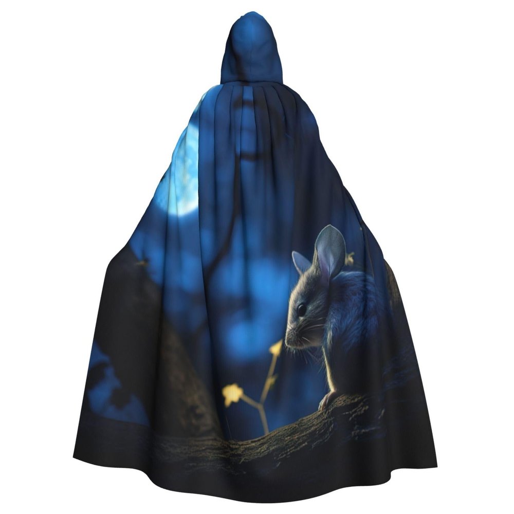 YKJJFVZ Blue Chinchillas And Moon2 Print Rogue Cosplay Adult Halloween Witch Hooded Cloak Cape Unisex Costume For Horror Parties Masquerade