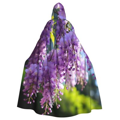 YKJJFVZ Wisteria Flowers With Dreamy Colors3 Print Rogue Cosplay Adult Halloween Witch Hooded Cloak Cape Unisex Costume For Horror Parties Masquerade