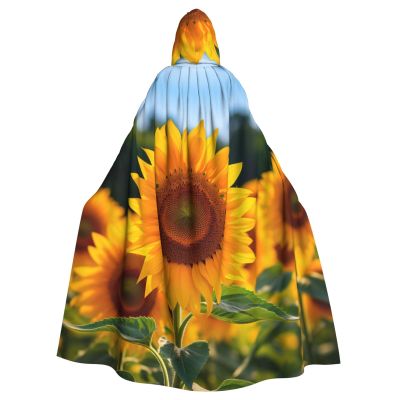 YKJJFVZ Sunflower Garden1 Print Rogue Cosplay Adult Halloween Witch Hooded Cloak Cape Unisex Costume For Horror Parties Masquerade