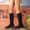 JYSwoshoe Embroidery Western Boots for Women Cowboy Boots Wide Calf Suede Chunky Low Heel Knee High Boots Comfortable Pull-On Long Booties Fall Boots for Women 2024 (Black, 6.5) view 3