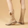 Classic ivet Riding Boots For Women,Fashion Mid Calf Cowboy Boots Flock Chunky Low Heel Western Boots With Zipper Pull-On Casual Outdoor Boots Comfortable Round Toe Knee High Boots (Beige, 9) view 1