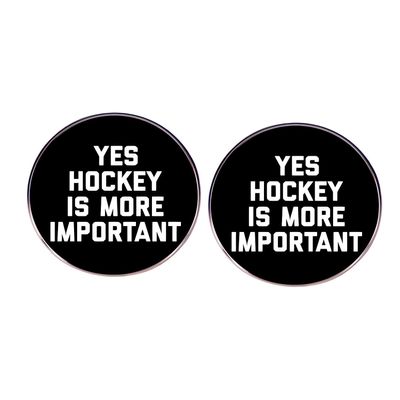 2pcs HOCKEY lapel pins, YES HOCKEY IS MORE IMPORTANT enamelled pins, HOCKEY player fan backpack hat accessory