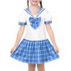 Sunny Fashion Girls Dress Blue Plaid Bow Tie Sailor Uniform School Short Sleeve Size 6