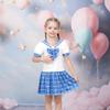 Sunny Fashion Girls Dress Blue Plaid Bow Tie Sailor Uniform School Short Sleeve Size 6 view 2