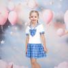 Sunny Fashion Girls Dress Blue Plaid Bow Tie Sailor Uniform School Short Sleeve Size 6 view 3