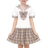 Sunny Fashion Girls Dress Brown Check Bow Tie Sailor Uniform School Short Sleeve Size 12 view 1